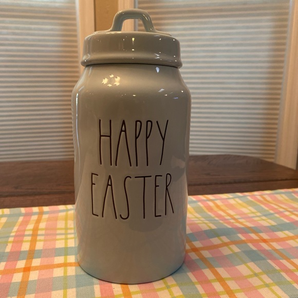Rae Dunn Tall Blue Ceramic Happy Easter Canister Removable Lid, Easter Decor - Picture 2 of 16